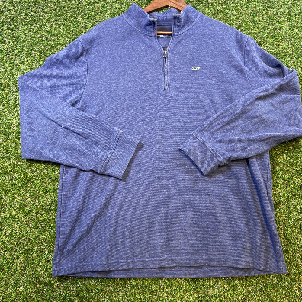 Vineyard Vines Mens XL Blue Micro Stripe Quarter Zip Pullover Sweatshirt